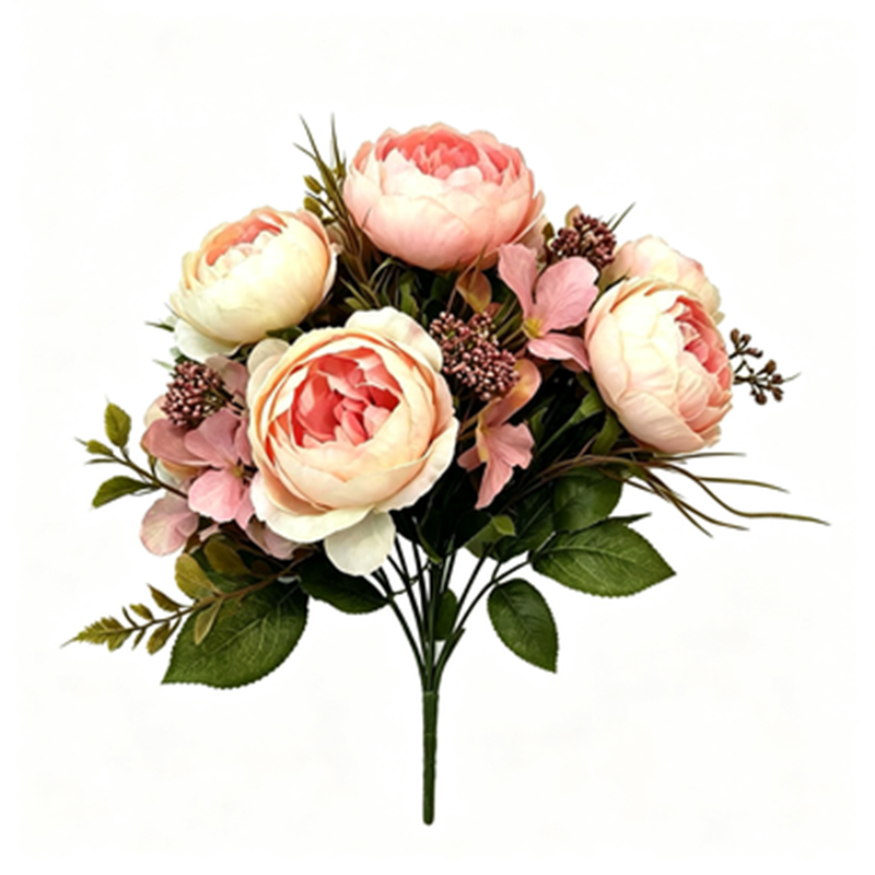 Artificial Peony Rose Bush, 12" Tall, Vintage Style Bouquet of 6 Blooms for Weddings, Restaurants & Events