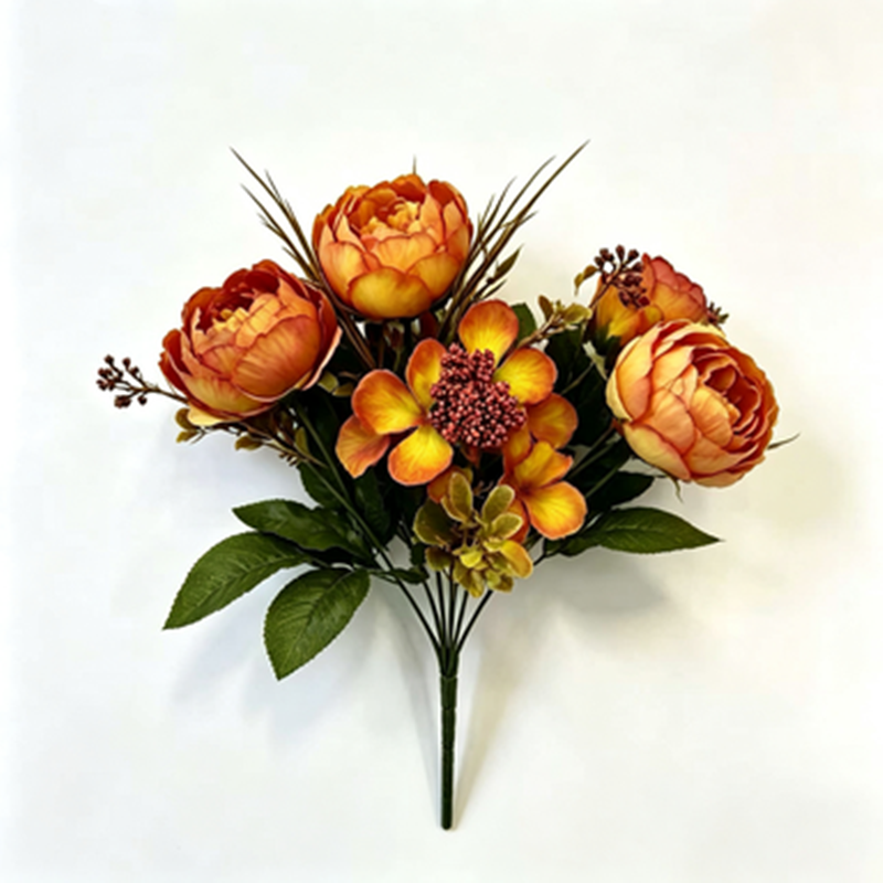 Artificial Peony Rose Bush, 12" Tall, Vintage Style Bouquet of 6 Blooms for Weddings, Restaurants & Events