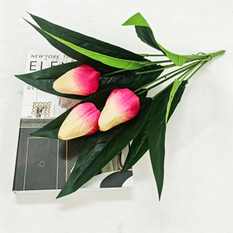 Artificial Tulips, 16" Realistic Fake Flowers, 3-Bloom Bush for Home Decor, Wedding Centerpieces, Office & Restaurant Table Settings