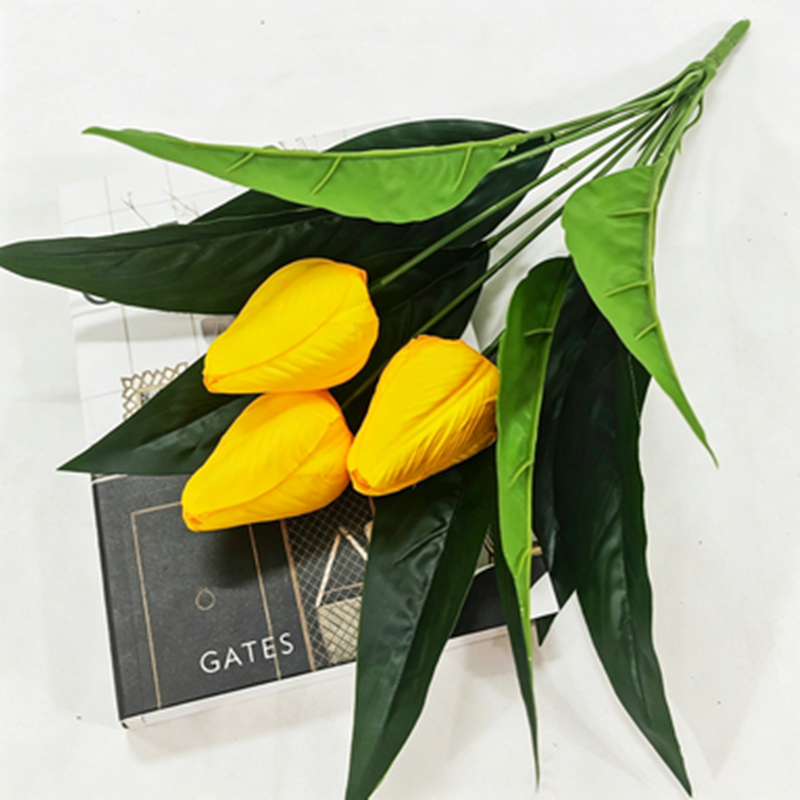 Artificial Tulips, 16" Realistic Fake Flowers, 3-Bloom Bush for Home Decor, Wedding Centerpieces, Office & Restaurant Table Settings