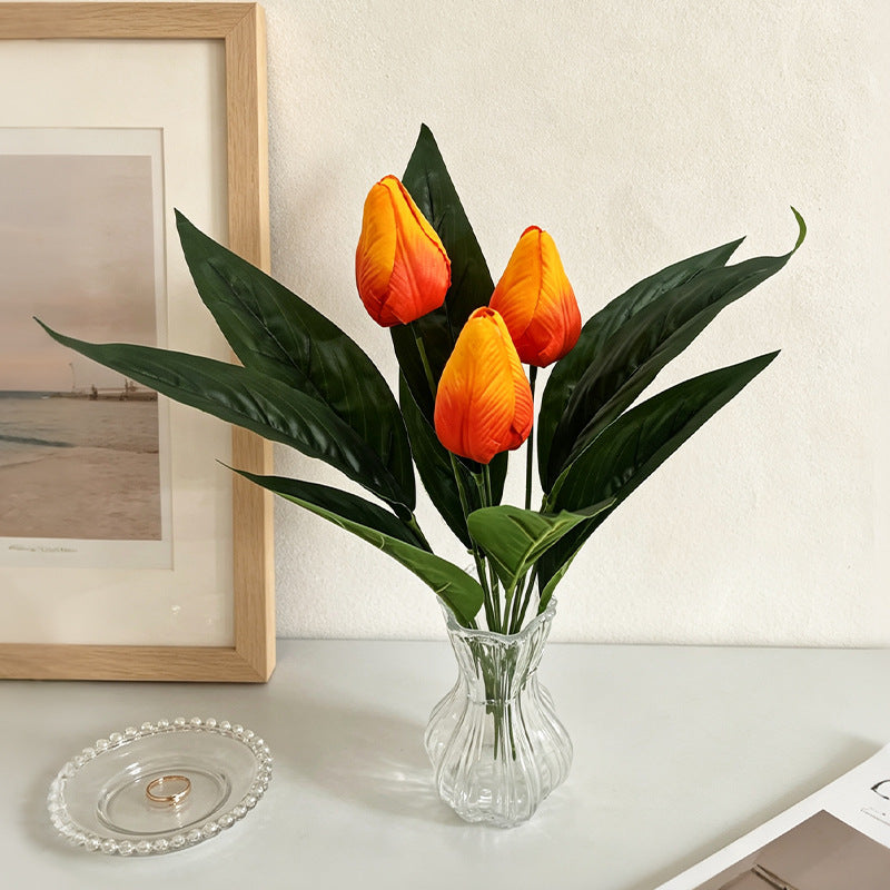 Artificial Tulips, 16" Realistic Fake Flowers, 3-Bloom Bush for Home Decor, Wedding Centerpieces, Office & Restaurant Table Settings