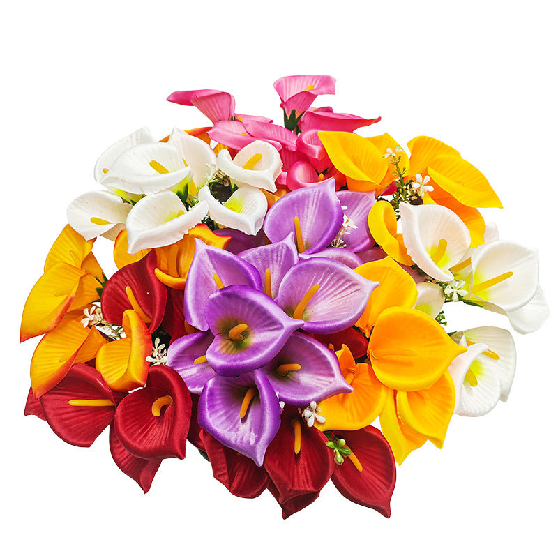Mini Calla Lily Artificial Flower Bouquet, 12" Height, 7 Blooms, Silk Wedding Bouquets, Home Decor, Event Styling