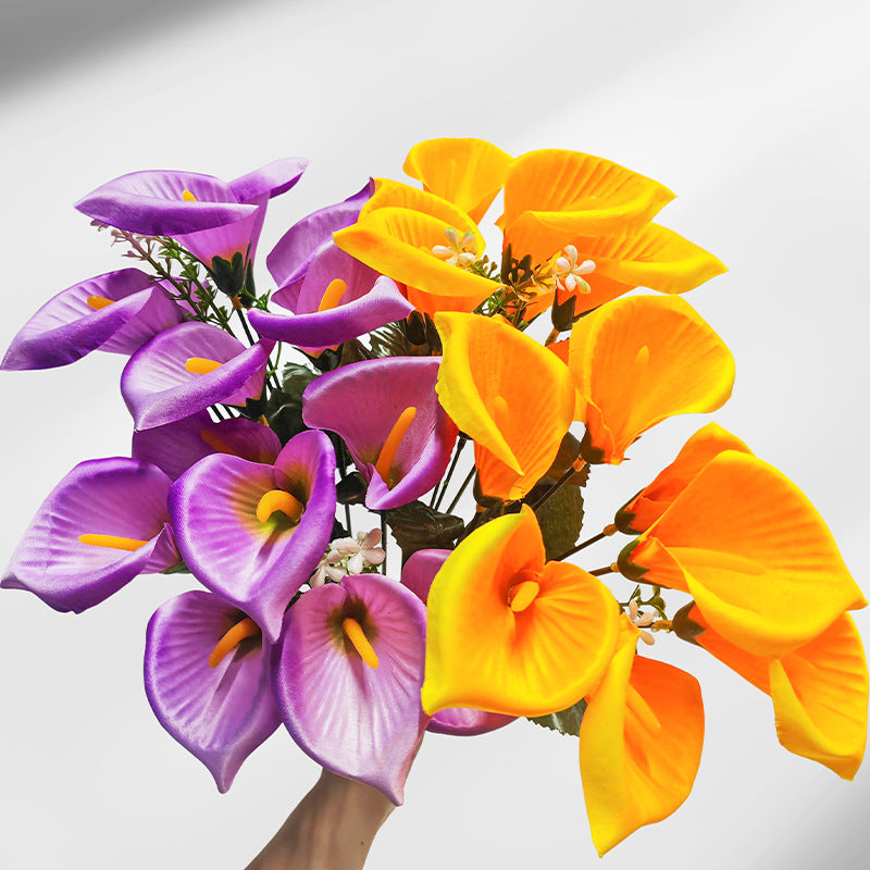Mini Calla Lily Artificial Flower Bouquet, 12" Height, 7 Blooms, Silk Wedding Bouquets, Home Decor, Event Styling