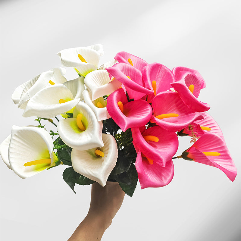 Mini Calla Lily Artificial Flower Bouquet, 12" Height, 7 Blooms, Silk Wedding Bouquets, Home Decor, Event Styling