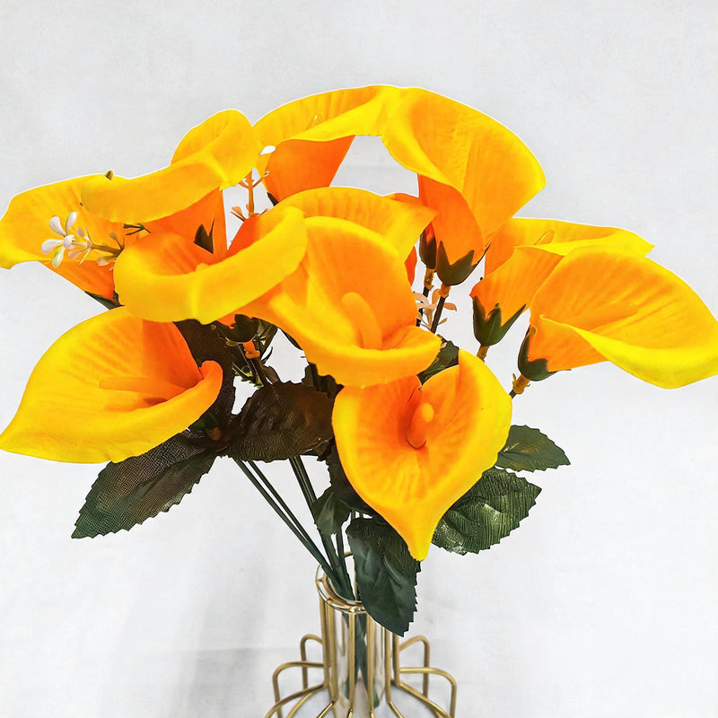 Mini Calla Lily Artificial Flower Bouquet, 12" Height, 7 Blooms, Silk Wedding Bouquets, Home Decor, Event Styling