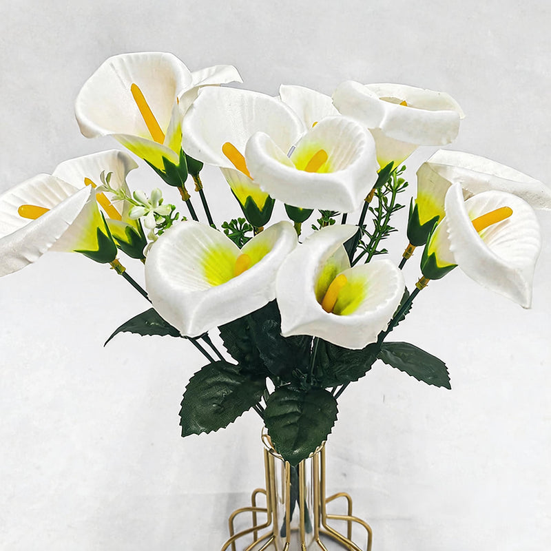 Mini Calla Lily Artificial Flower Bouquet, 12" Height, 7 Blooms, Silk Wedding Bouquets, Home Decor, Event Styling