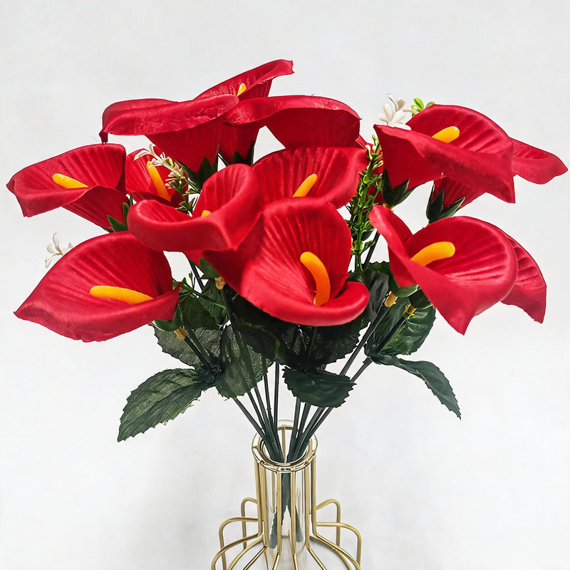 Mini Calla Lily Artificial Flower Bouquet, 12" Height, 7 Blooms, Silk Wedding Bouquets, Home Decor, Event Styling