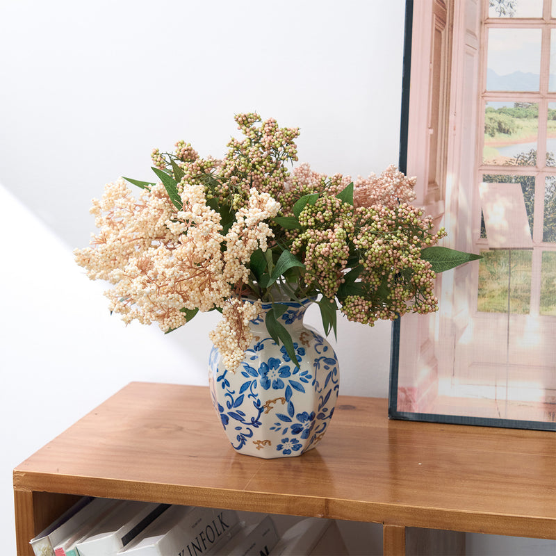 Artificial Nandina Berries, 16" Bush Stems, Realistic Fake Foliage for Vase Arrangements, Wedding Centerpieces & Home Decor