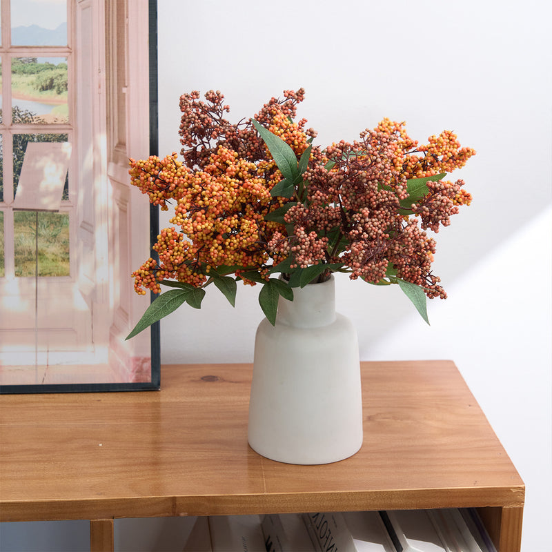 Artificial Nandina Berries, 16" Bush Stems, Realistic Fake Foliage for Vase Arrangements, Wedding Centerpieces & Home Decor