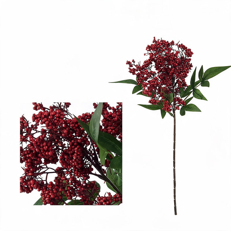 Artificial Nandina Berries, 16" Bush Stems, Realistic Fake Foliage for Vase Arrangements, Wedding Centerpieces & Home Decor