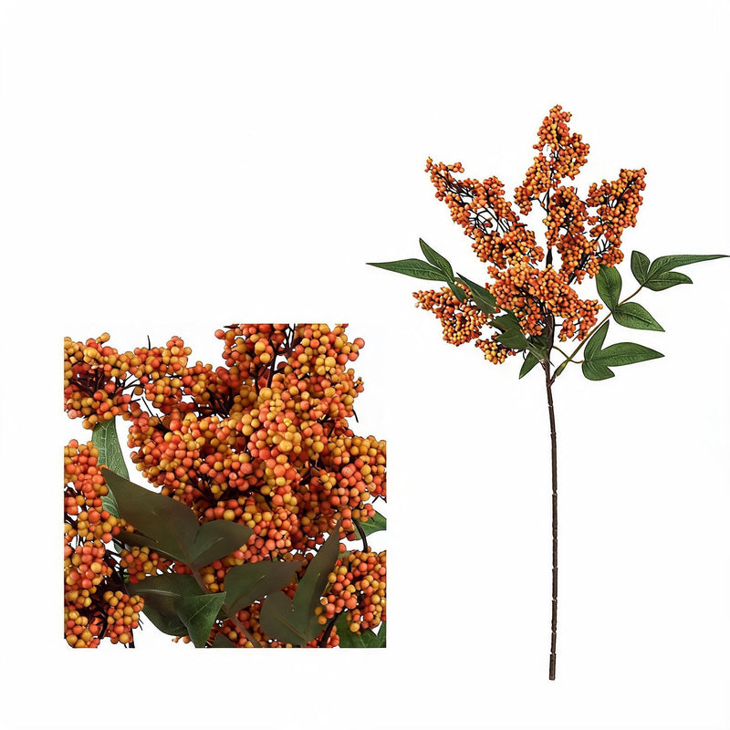 Artificial Nandina Berries, 16" Bush Stems, Realistic Fake Foliage for Vase Arrangements, Wedding Centerpieces & Home Decor