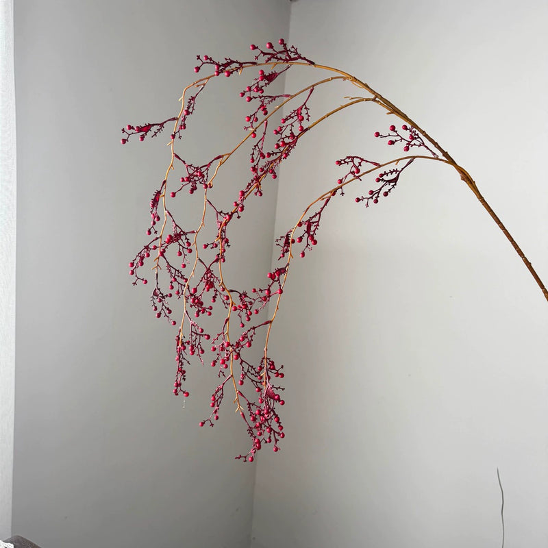 54" Long Hanging Artificial Berries Branch, Red & Orange, Indoor Holiday Decor, Hotel Display, Festive Centerpiece