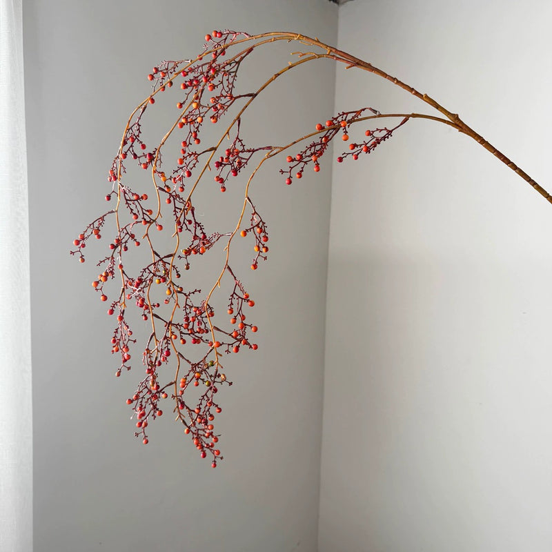 54" Long Hanging Artificial Berries Branch, Red & Orange, Indoor Holiday Decor, Hotel Display, Festive Centerpiece