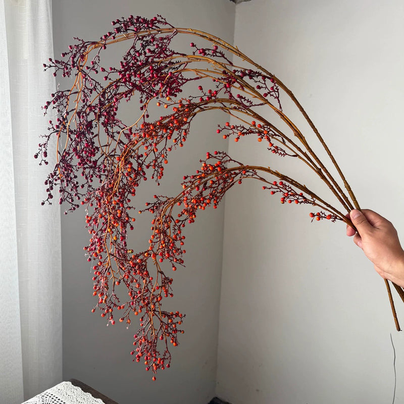 54" Long Hanging Artificial Berries Branch, Red & Orange, Indoor Holiday Decor, Hotel Display, Festive Centerpiece