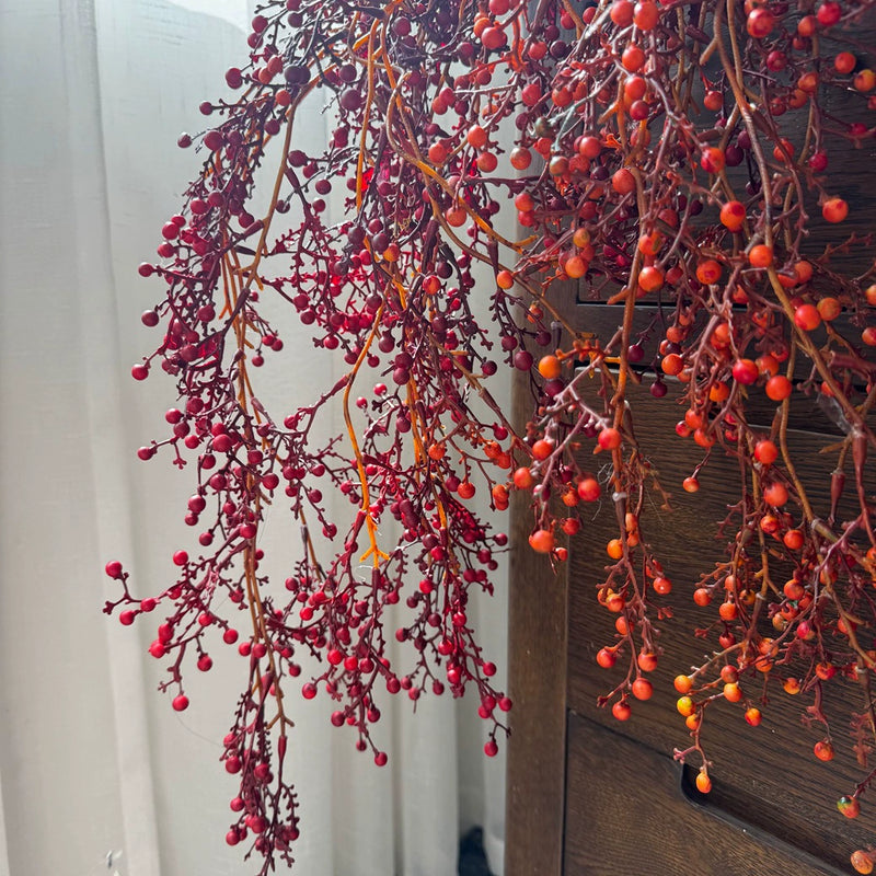 54" Long Hanging Artificial Berries Branch, Red & Orange, Indoor Holiday Decor, Hotel Display, Festive Centerpiece