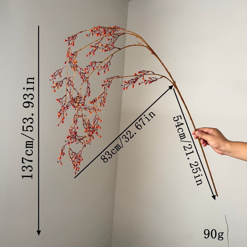 54" Long Hanging Artificial Berries Branch, Red & Orange, Indoor Holiday Decor, Hotel Display, Festive Centerpiece