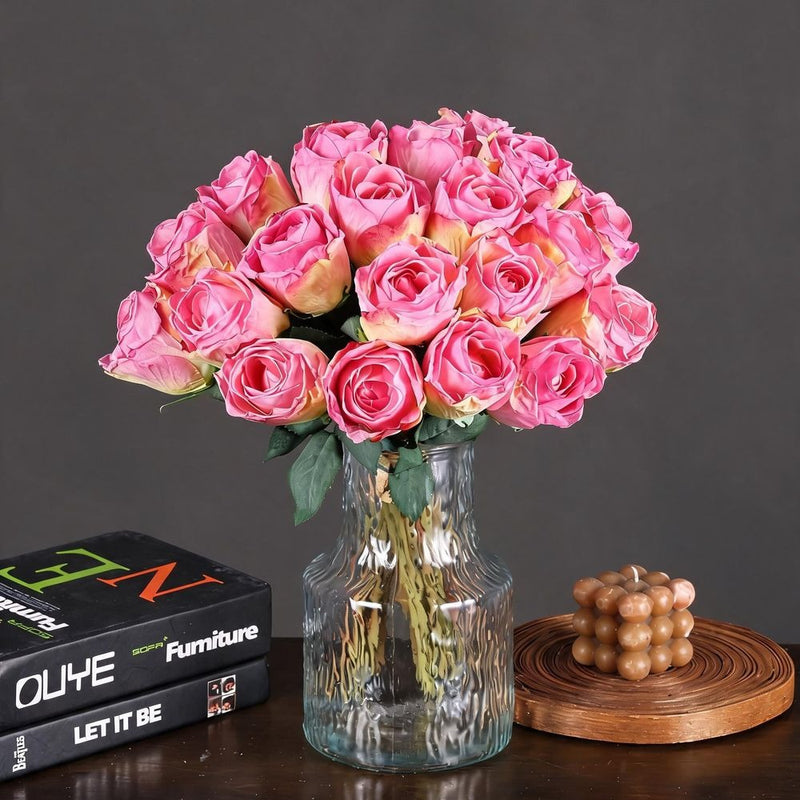 Artificial Burned-Rose Bouquet, 7 Stems, 15" Tall, Silk Flowers for Wedding Decor, Home Styling, and Seasonal Arrangements