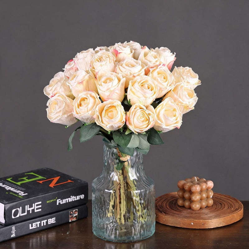 Artificial Burned-Rose Bouquet, 7 Stems, 15" Tall, Silk Flowers for Wedding Decor, Home Styling, and Seasonal Arrangements