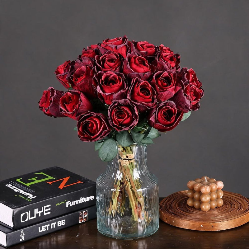Artificial Burned-Rose Bouquet, 7 Stems, 15" Tall, Silk Flowers for Wedding Decor, Home Styling, and Seasonal Arrangements