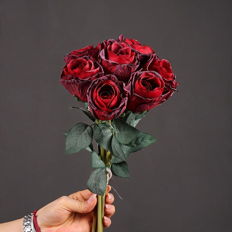 Artificial Burned-Rose Bouquet, 7 Stems, 15" Tall, Silk Flowers for Wedding Decor, Home Styling, and Seasonal Arrangements