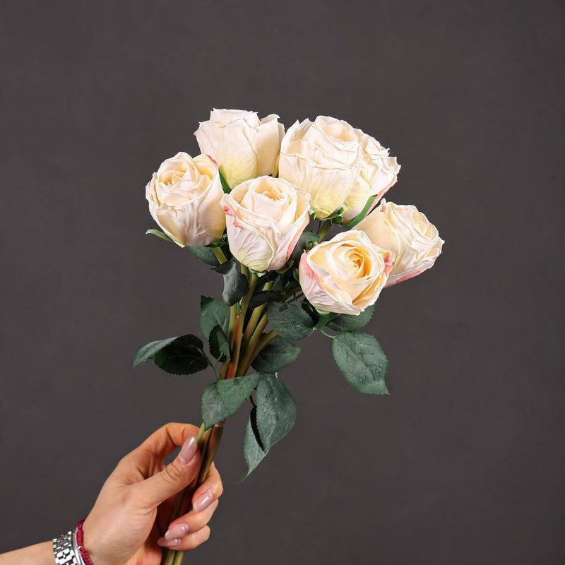 Artificial Burned-Rose Bouquet, 7 Stems, 15" Tall, Silk Flowers for Wedding Decor, Home Styling, and Seasonal Arrangements
