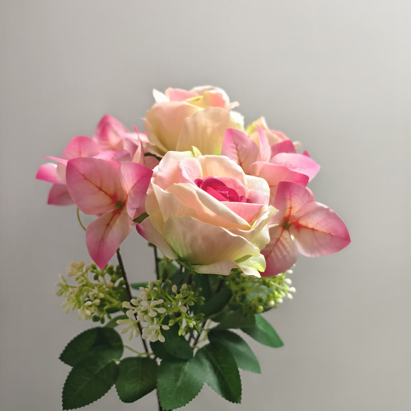 Artificial Rose and Bougainvillea Bush, Pink/Champagne, 16" Tall, Perfect for Weddings, Home Decor, and Events