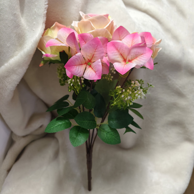 Artificial Rose and Bougainvillea Bush, Pink/Champagne, 16" Tall, Perfect for Weddings, Home Decor, and Events