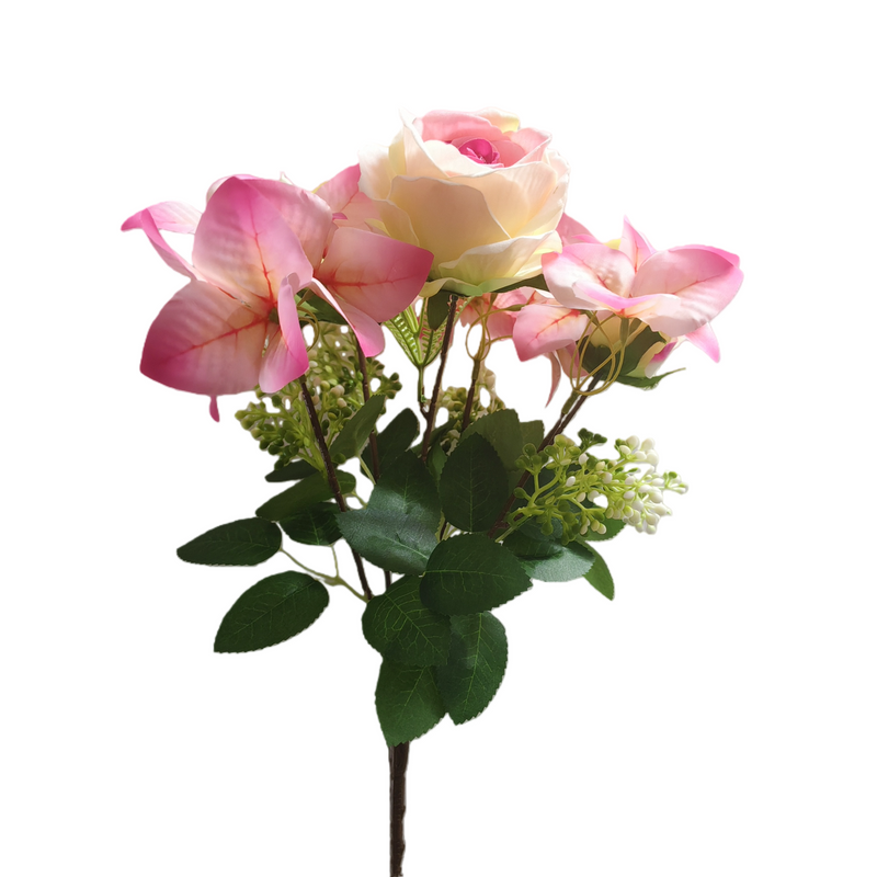 Artificial Rose and Bougainvillea Bush, Pink/Champagne, 16" Tall, Perfect for Weddings, Home Decor, and Events