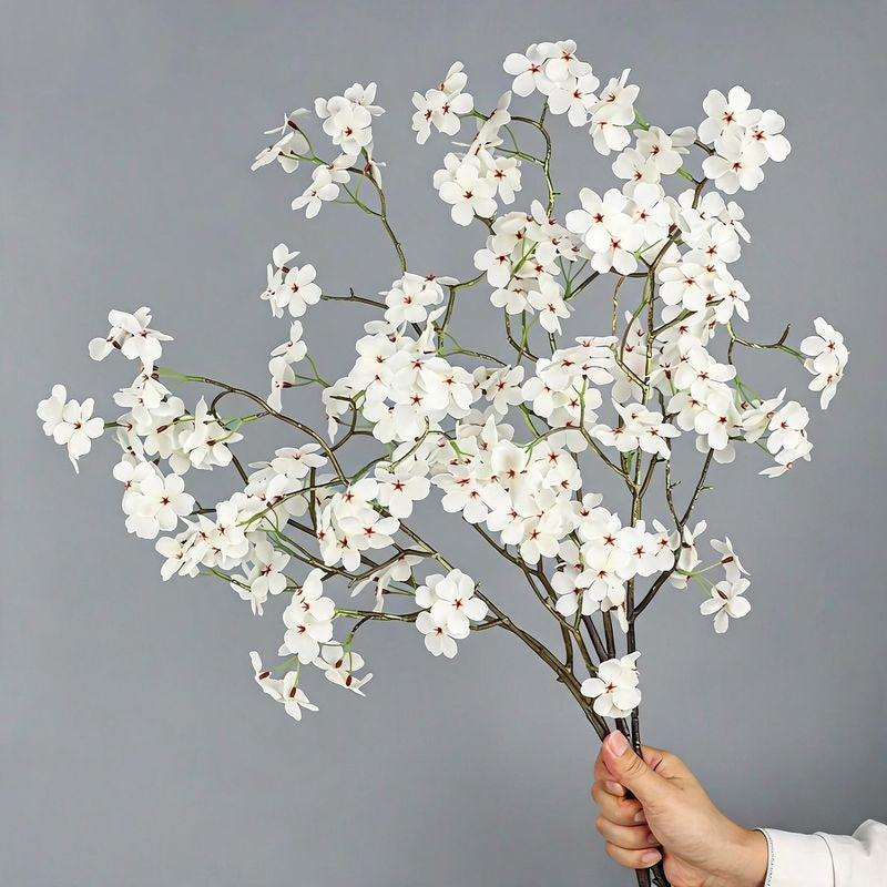 Artificial Pear Blossom Branch, 30" Single Stem, Pink & White, Modern Silk Floral Decor for Home, Office, Wedding, or Commercial Displays