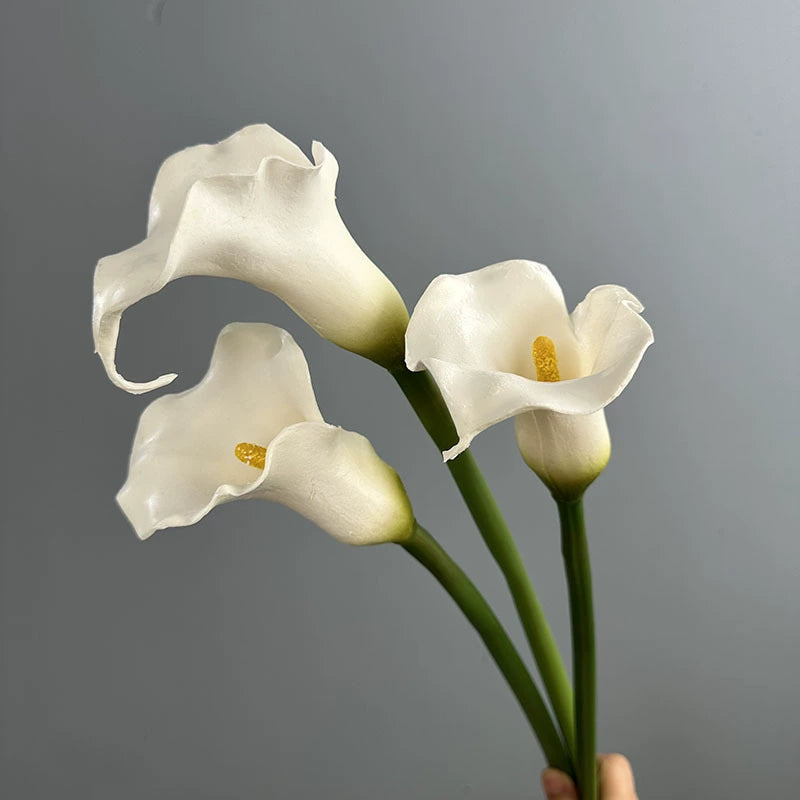 Single Stem Artificial Calla Lily, PU Material, 27" Tall, Realistic Design for Home Decor, Weddings, and Commercial Spaces, Available in White, Black, Light Green, and Orange