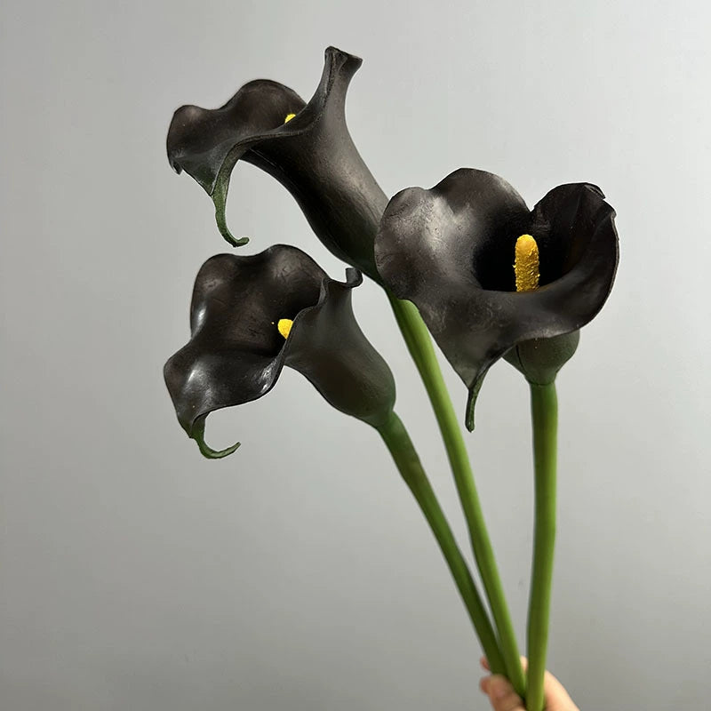 Single Stem Artificial Calla Lily, PU Material, 27" Tall, Realistic Design for Home Decor, Weddings, and Commercial Spaces, Available in White, Black, Light Green, and Orange