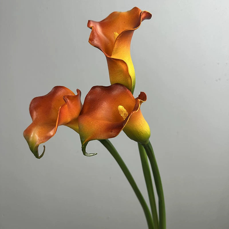 Single Stem Artificial Calla Lily, PU Material, 27" Tall, Realistic Design for Home Decor, Weddings, and Commercial Spaces, Available in White, Black, Light Green, and Orange