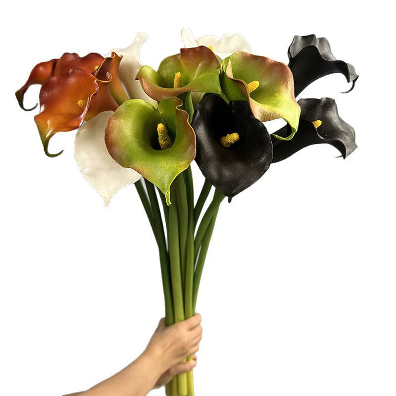 Single Stem Artificial Calla Lily, PU Material, 27" Tall, Realistic Design for Home Decor, Weddings, and Commercial Spaces, Available in White, Black, Light Green, and Orange
