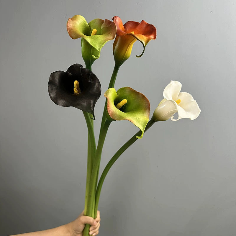 Single Stem Artificial Calla Lily, PU Material, 27" Tall, Realistic Design for Home Decor, Weddings, and Commercial Spaces, Available in White, Black, Light Green, and Orange