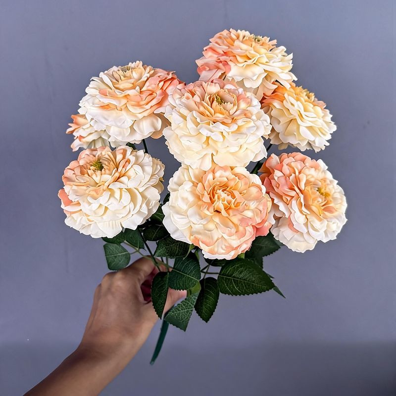 Artificial Dragon Chrysanthemum Bush, 9 Blooms, 16" Height, Silk Flowers for Home Decor, Wedding Arrangements, and Window Displays
