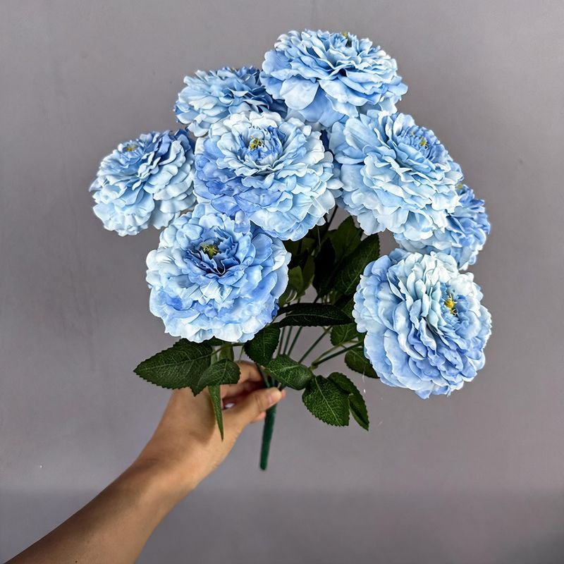 Artificial Dragon Chrysanthemum Bush, 9 Blooms, 16" Height, Silk Flowers for Home Decor, Wedding Arrangements, and Window Displays