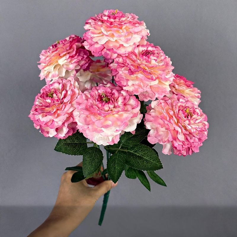 Artificial Dragon Chrysanthemum Bush, 9 Blooms, 16" Height, Silk Flowers for Home Decor, Wedding Arrangements, and Window Displays
