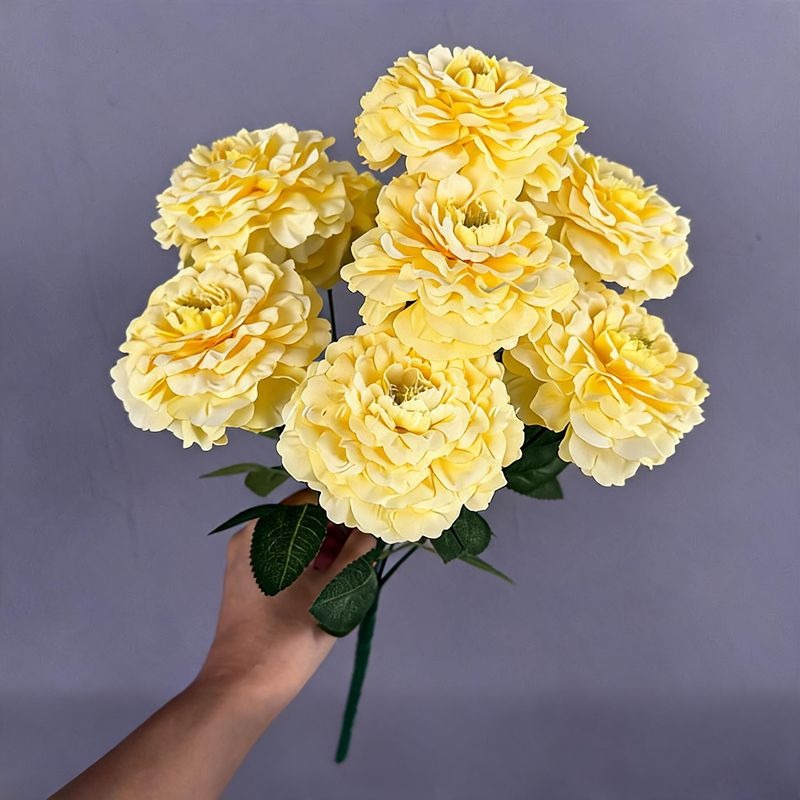 Artificial Dragon Chrysanthemum Bush, 9 Blooms, 16" Height, Silk Flowers for Home Decor, Wedding Arrangements, and Window Displays