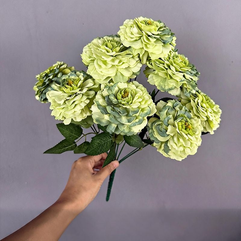 Artificial Dragon Chrysanthemum Bush, 9 Blooms, 16" Height, Silk Flowers for Home Decor, Wedding Arrangements, and Window Displays
