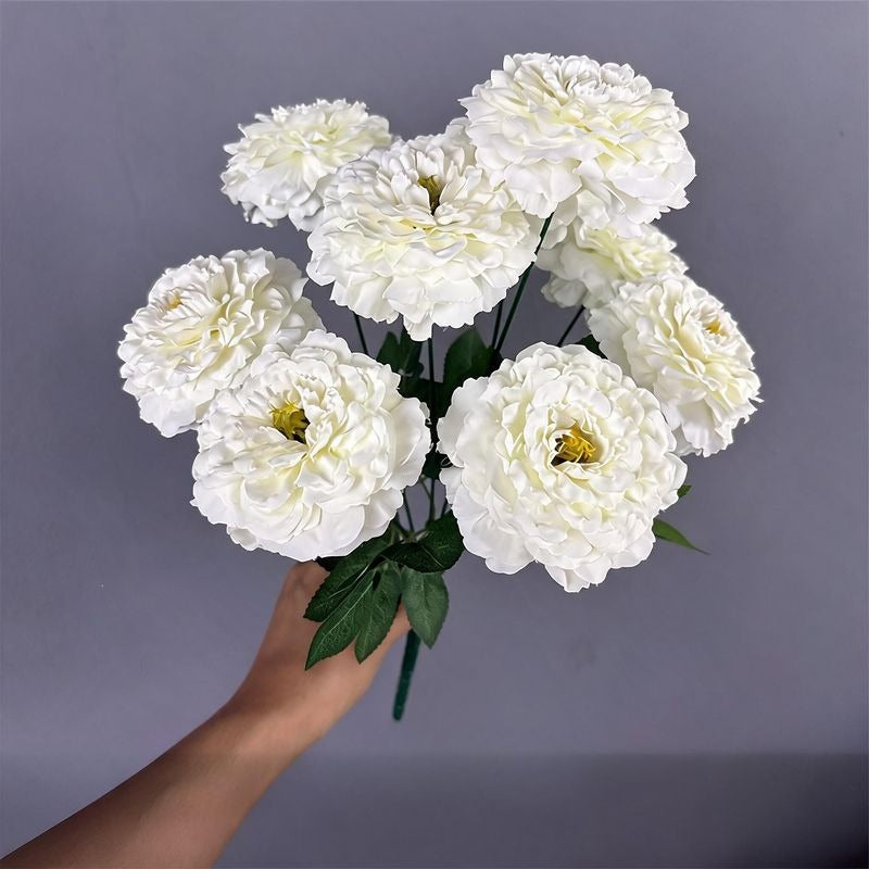 Artificial Dragon Chrysanthemum Bush, 9 Blooms, 16" Height, Silk Flowers for Home Decor, Wedding Arrangements, and Window Displays