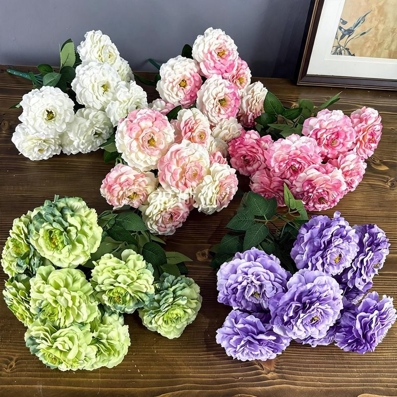 Artificial Dragon Chrysanthemum Bush, 9 Blooms, 16" Height, Silk Flowers for Home Decor, Wedding Arrangements, and Window Displays