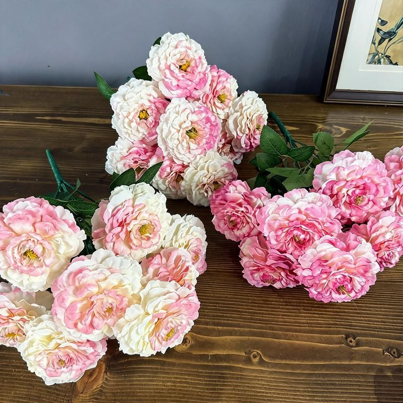 Artificial Dragon Chrysanthemum Bush, 9 Blooms, 16" Height, Silk Flowers for Home Decor, Wedding Arrangements, and Window Displays
