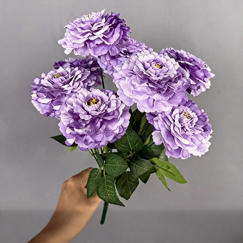 Artificial Dragon Chrysanthemum Bush, 9 Blooms, 16" Height, Silk Flowers for Home Decor, Wedding Arrangements, and Window Displays