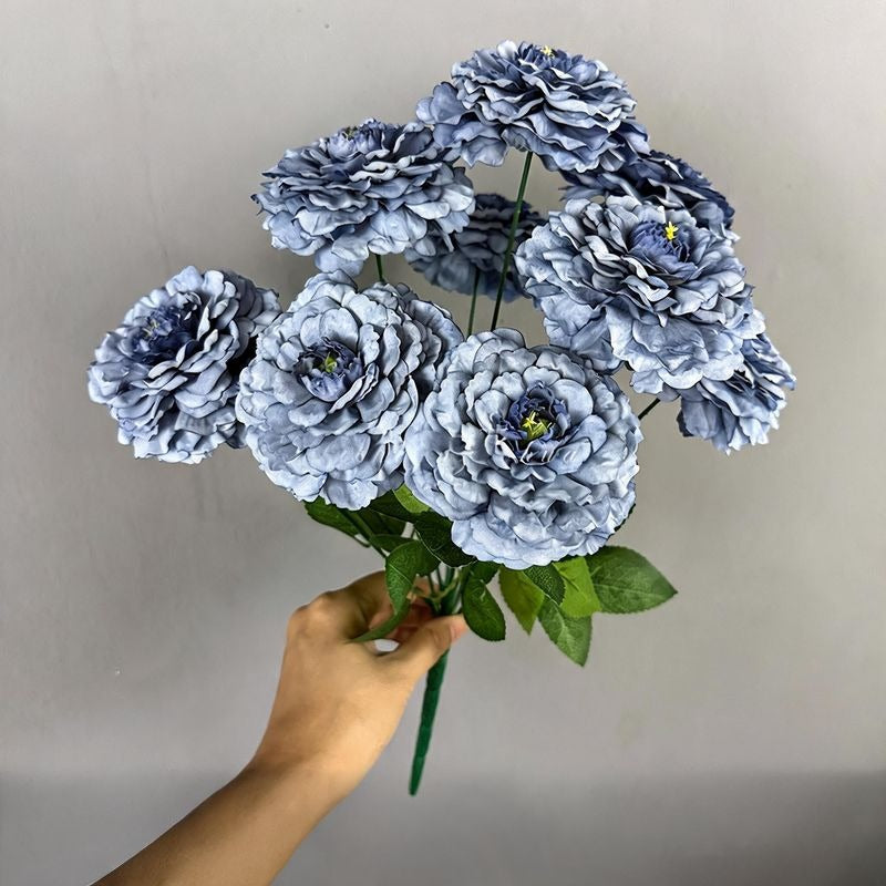 Artificial Dragon Chrysanthemum Bush, 9 Blooms, 16" Height, Silk Flowers for Home Decor, Wedding Arrangements, and Window Displays