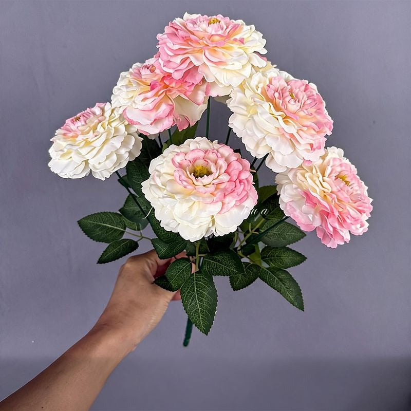 Artificial Dragon Chrysanthemum Bush, 9 Blooms, 16" Height, Silk Flowers for Home Decor, Wedding Arrangements, and Window Displays