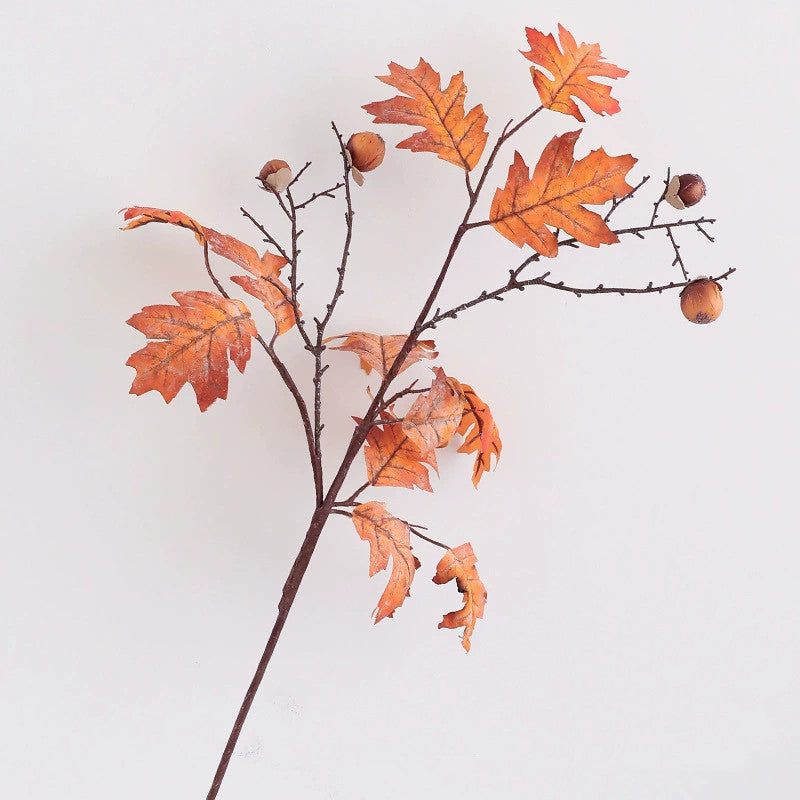 Artificial Maple Leaf Branches with Berries, 34" Realistic Faux Autumn Stems, Single Bendable Stem for Home Decor, Wedding Centerpieces, Fall Table Arrangements