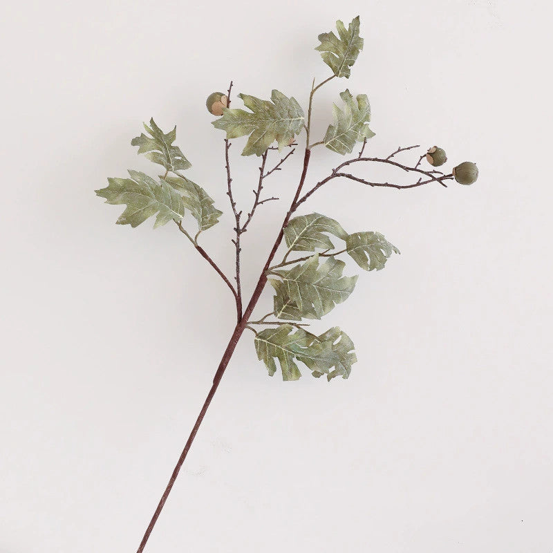 Artificial Maple Leaf Branches with Berries, 34" Realistic Faux Autumn Stems, Single Bendable Stem for Home Decor, Wedding Centerpieces, Fall Table Arrangements