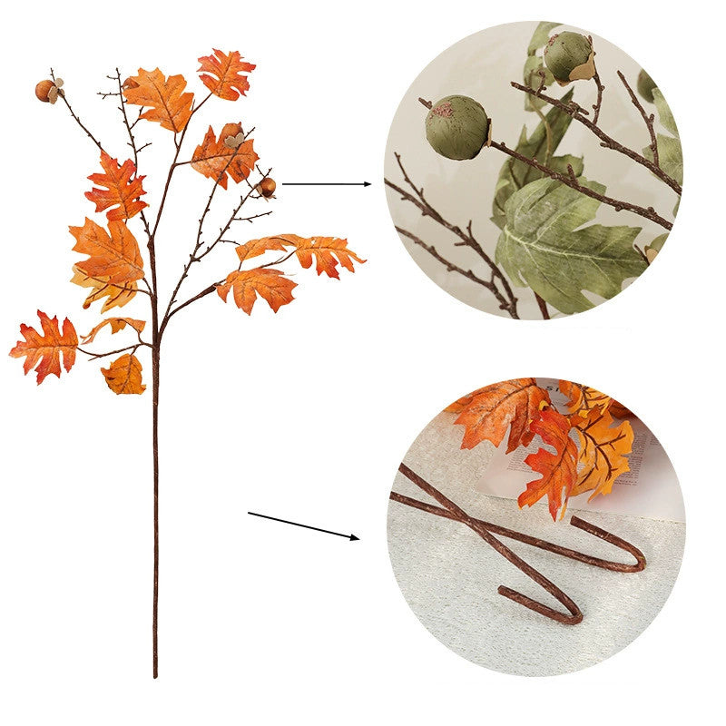 Artificial Maple Leaf Branches with Berries, 34" Realistic Faux Autumn Stems, Single Bendable Stem for Home Decor, Wedding Centerpieces, Fall Table Arrangements