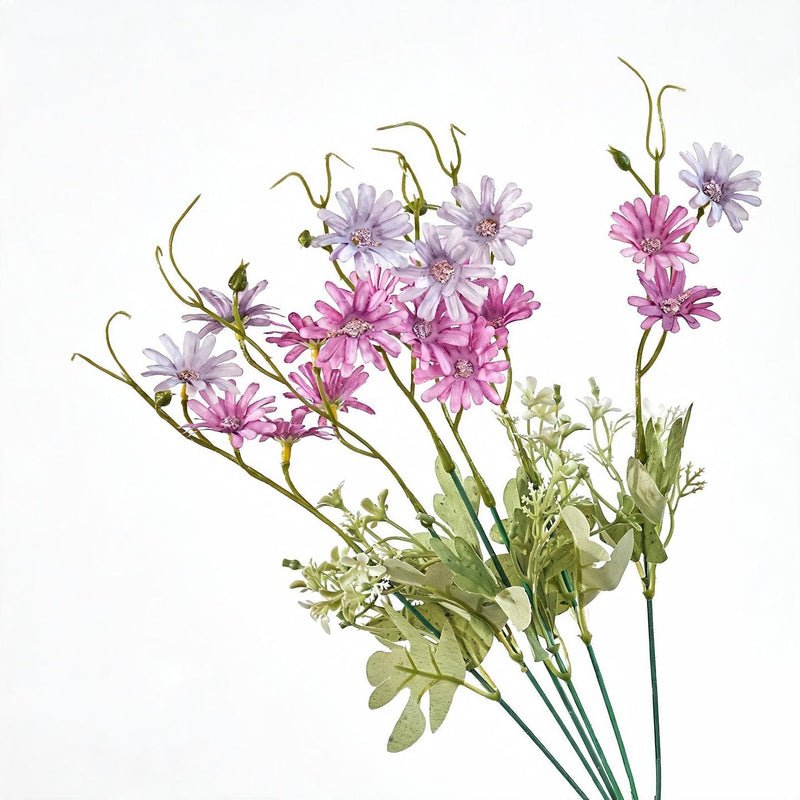 Artificial Chrysanthemum Bush, 15" Tall, Dutch Daisy Floral Stems for Home Decor, Weddings, and Seasonal Displays