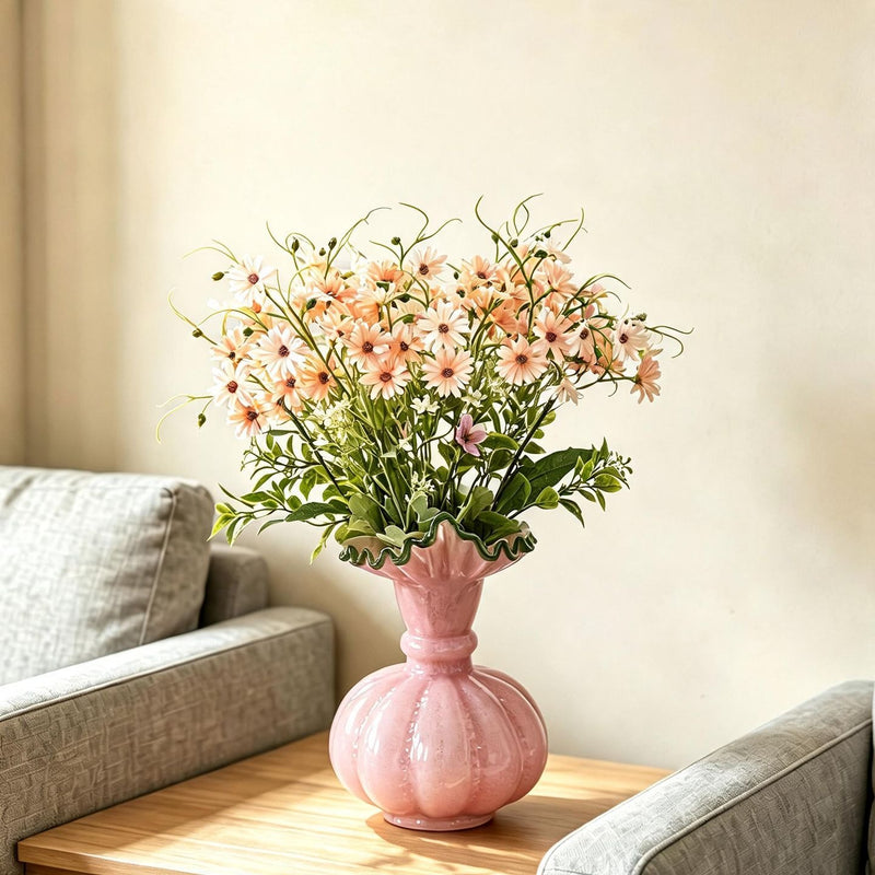 Artificial Chrysanthemum Bush, 15" Tall, Dutch Daisy Floral Stems for Home Decor, Weddings, and Seasonal Displays